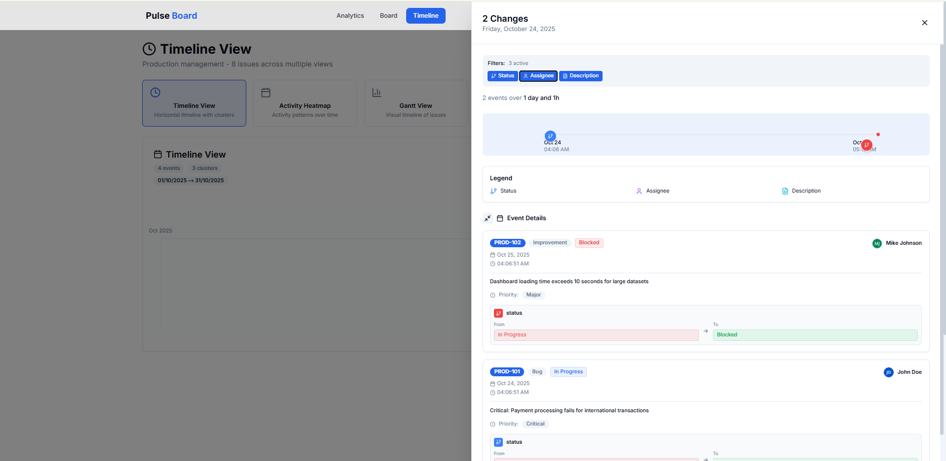 Clicked event showing side panel with details